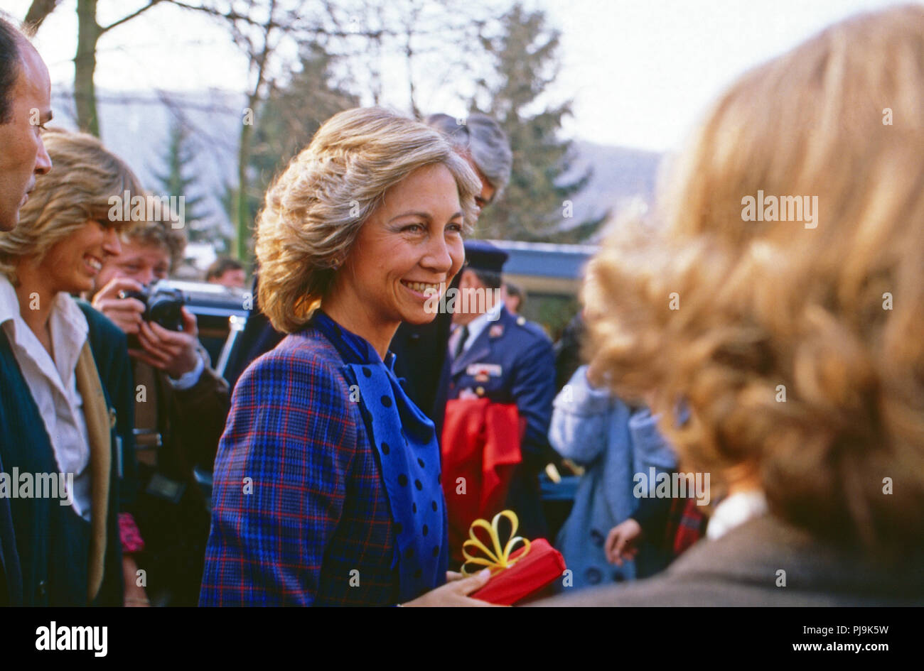 Königin Sophia von Spanien Besuch beim à Bonn, Allemagne 1986. La Reine Sophie d'Espagne à la visite à Bonn, Allemagne, 1986. Banque D'Images