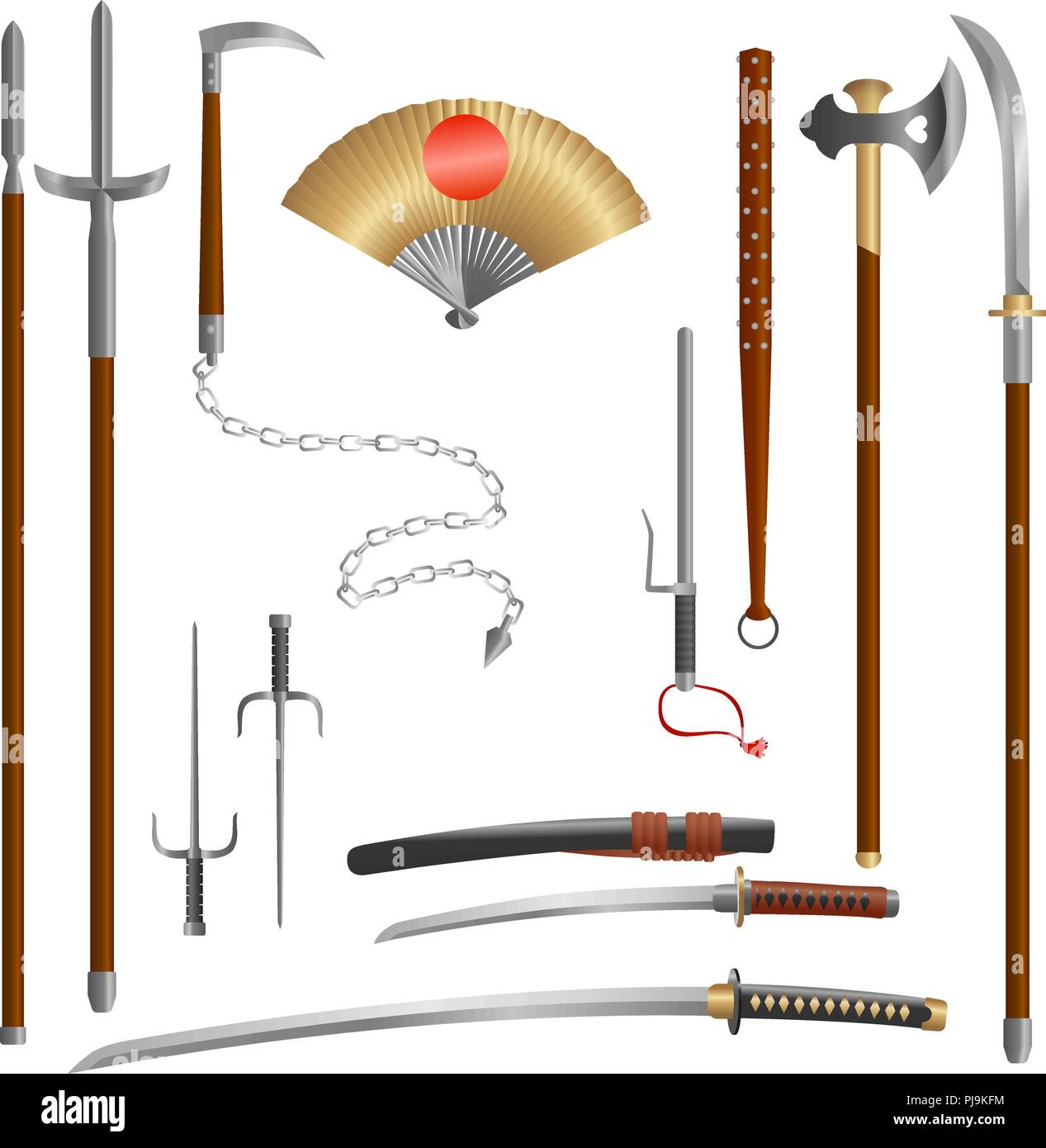 Arme médiévale japonaise samurai blades et spears Illustration de Vecteur