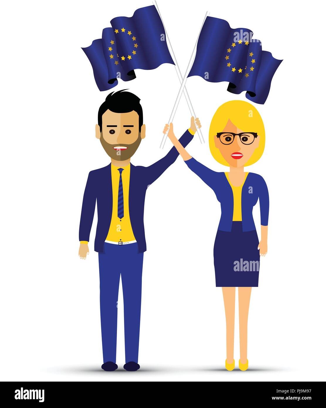 Un couple avec agitant des drapeaux européens Illustration de Vecteur
