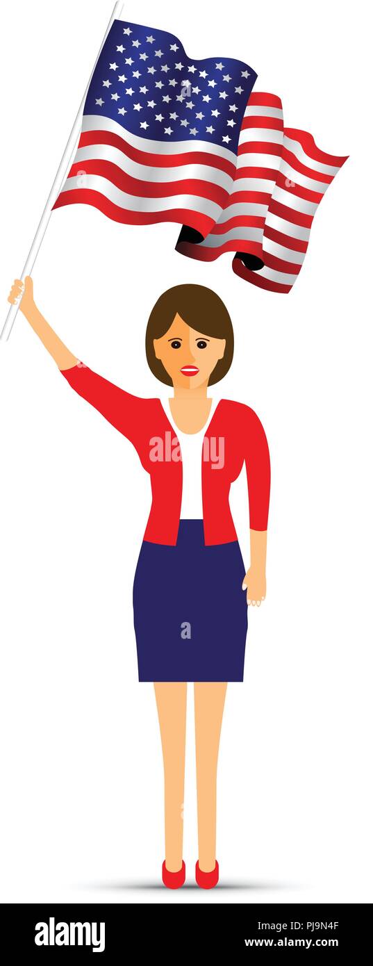 Brandissant son drapeau usa lady Illustration de Vecteur