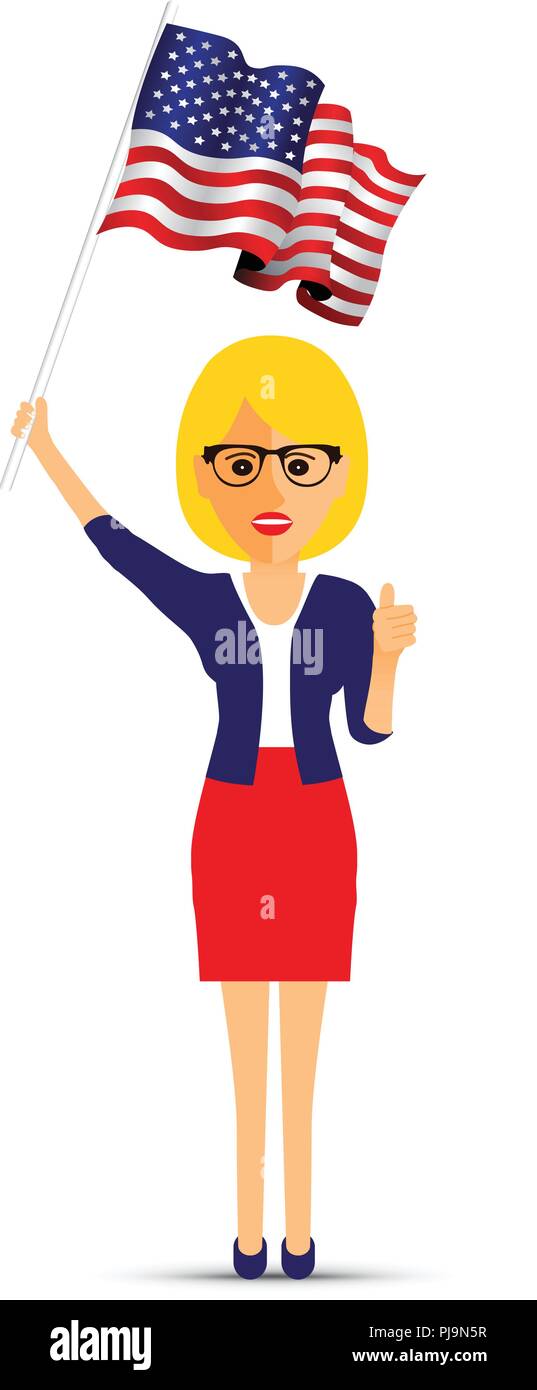Brandissant son drapeau usa lady Illustration de Vecteur