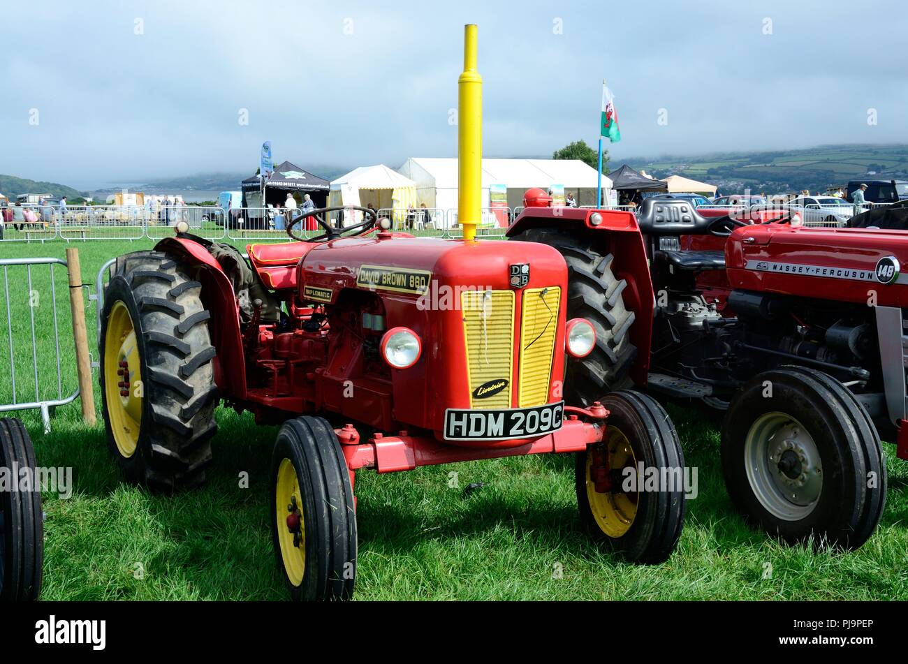 Un tracteur David Brown 880 vintage affiche dans un salon de l'agriculture Banque D'Images