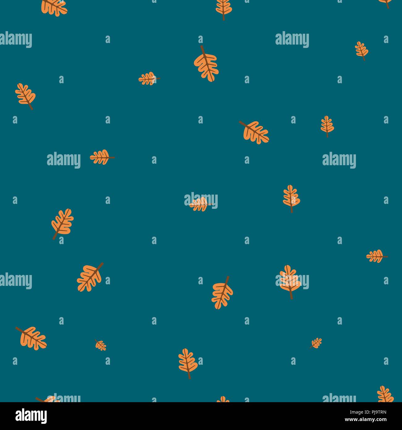 Seamless pattern orange feuille de chêne. Vector illustration. Fond bleu. Illustration de Vecteur