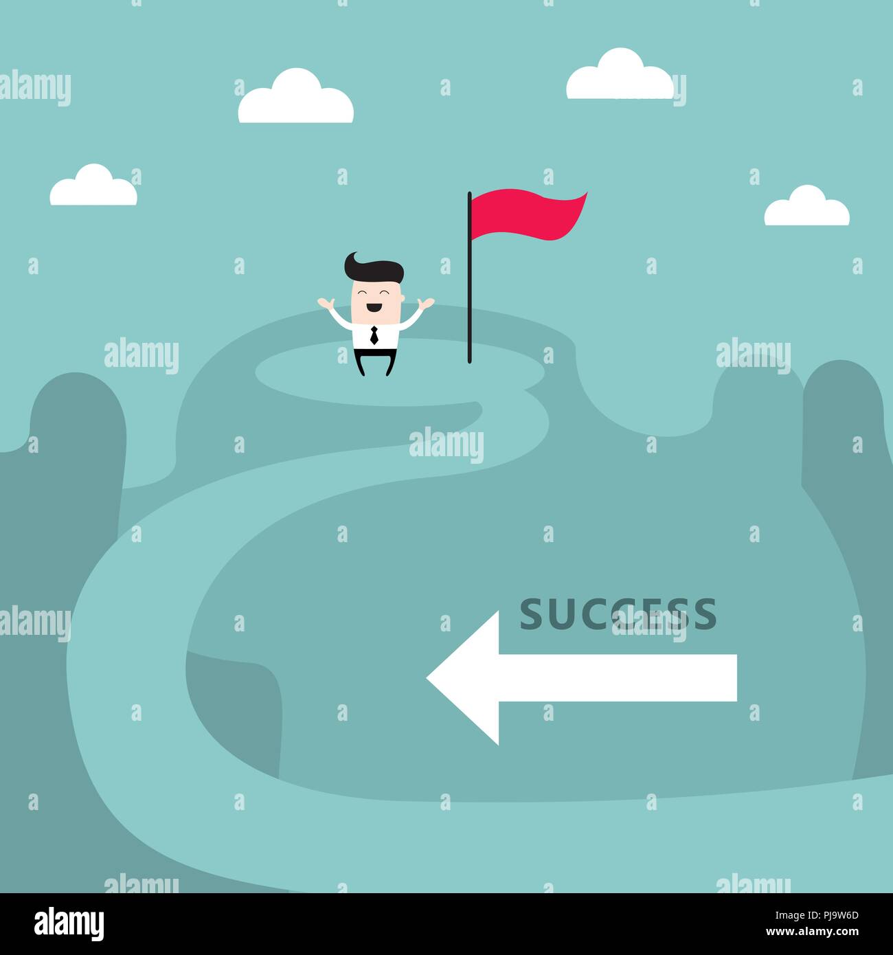 Businessman au sommet de la montagne de l'atteinte des objectifs de réussite business concept Illustration de Vecteur