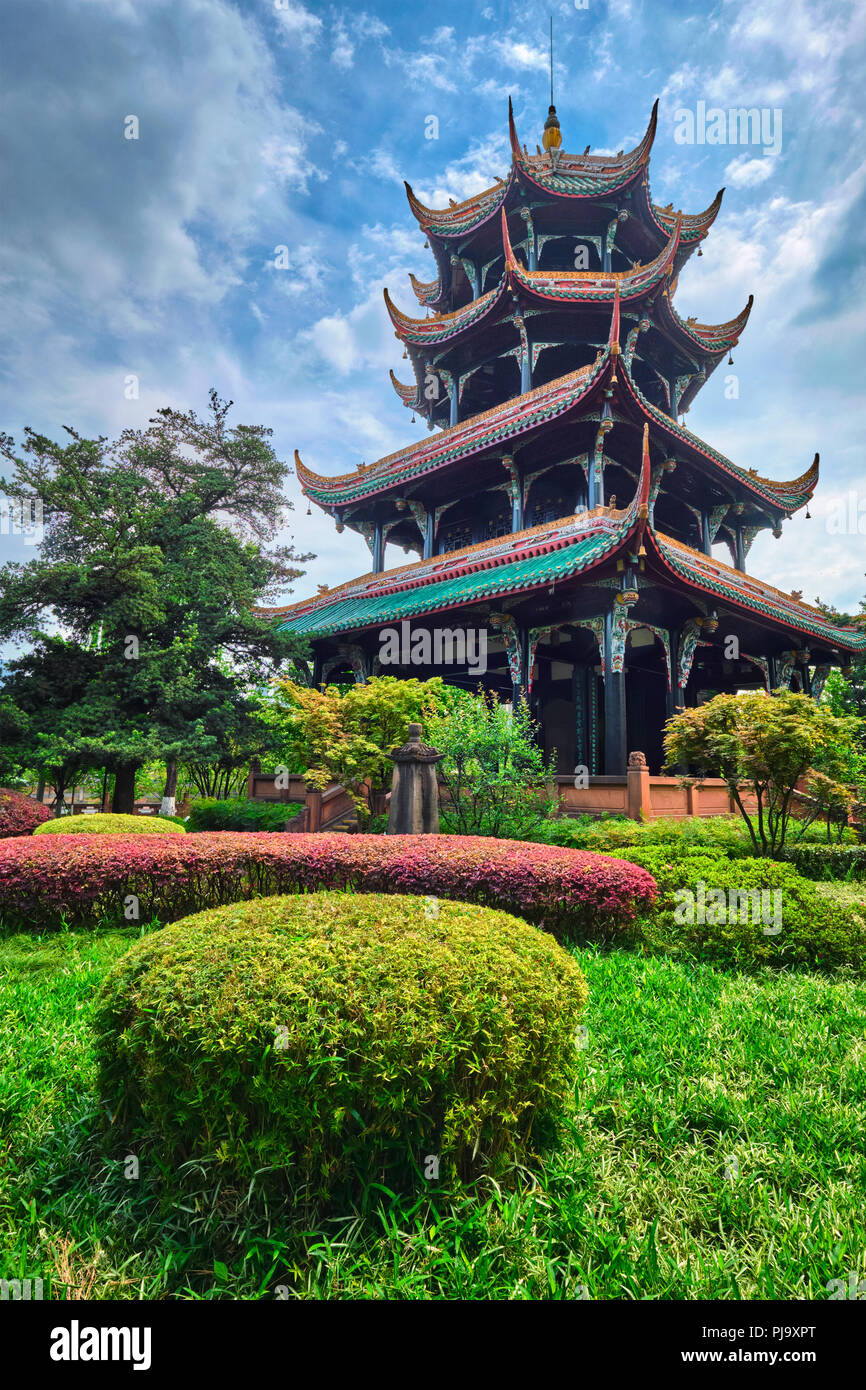 Pavillon dans le parc Wangjianglou lijing. Chengdu, Sichuan, Chine Banque D'Images