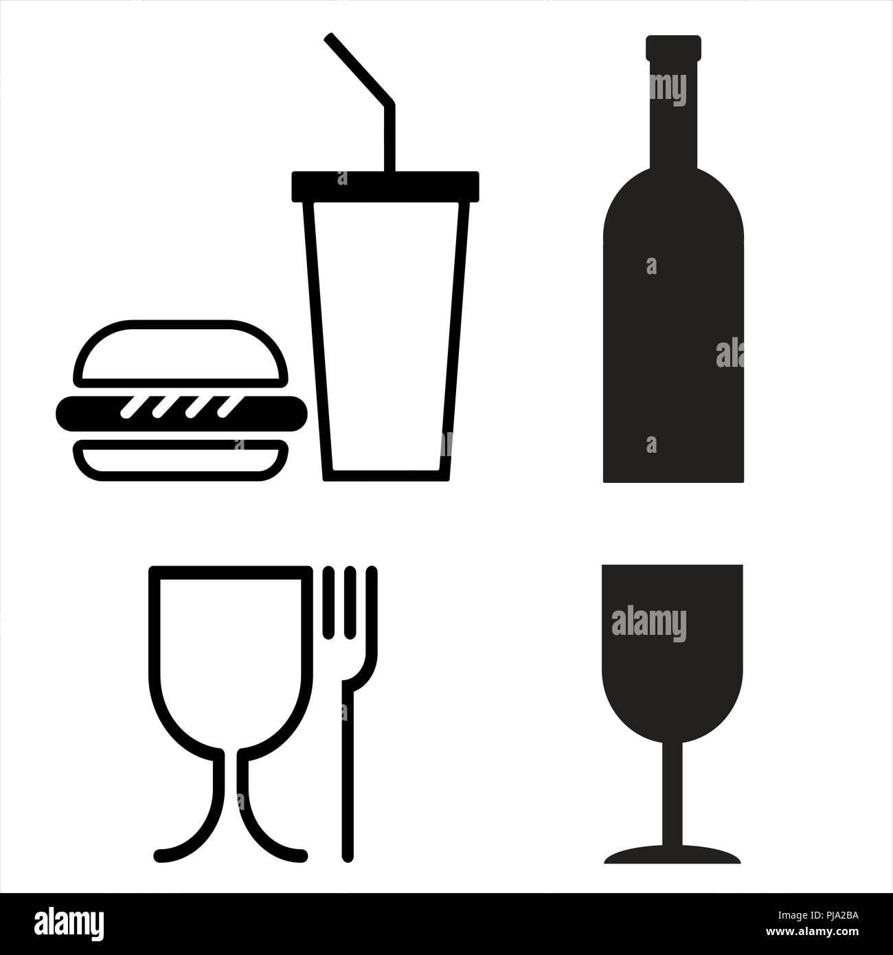 Signes conventionnels des produits restaurants ; Illustration de Vecteur