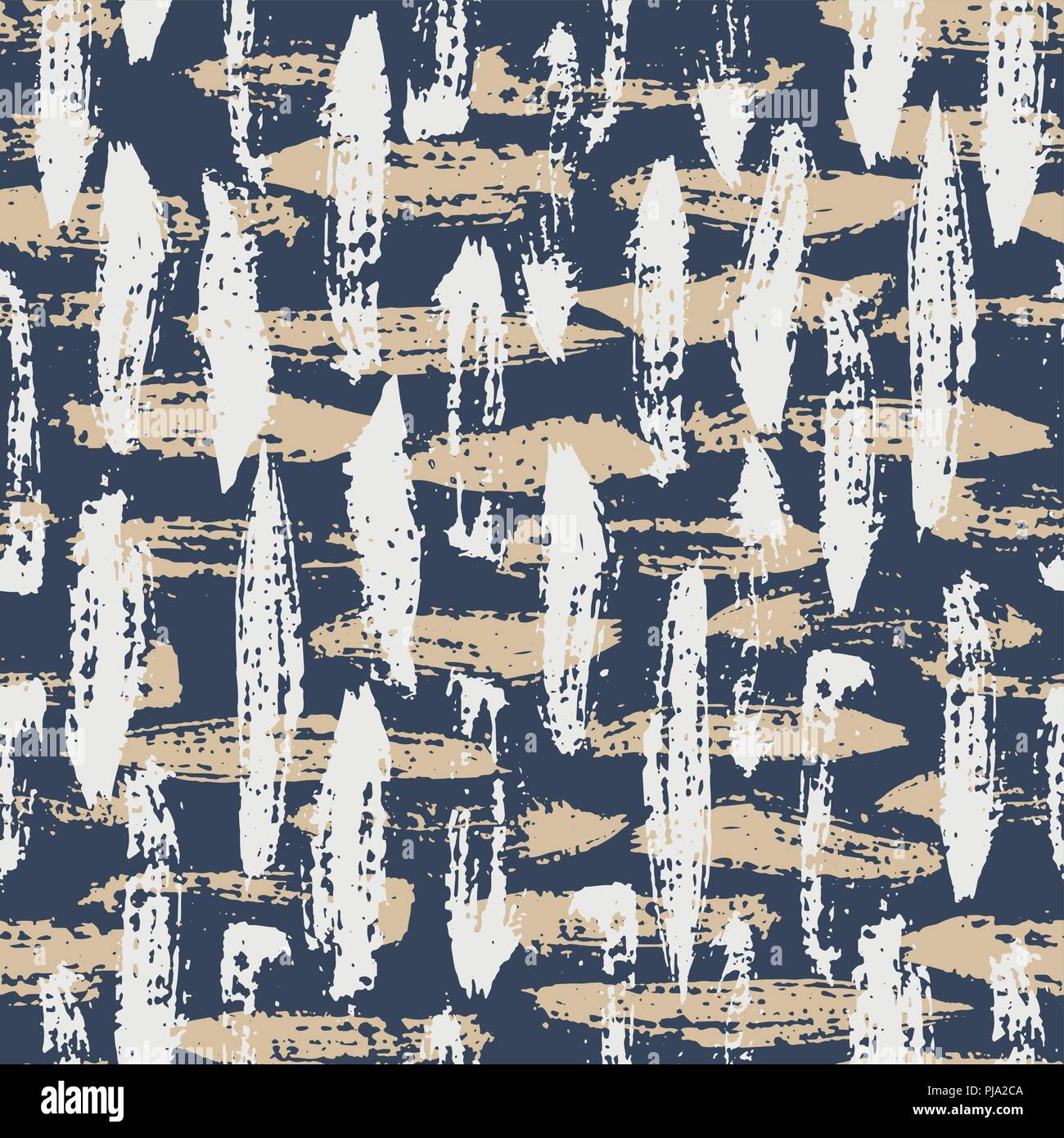 Hand painted Grunge Bold coups de pinceau on Blue Background Abstract Vector modèle homogène. Les marques d'expression. Manifeste de la création. Basketweave artistique Illustration de Vecteur