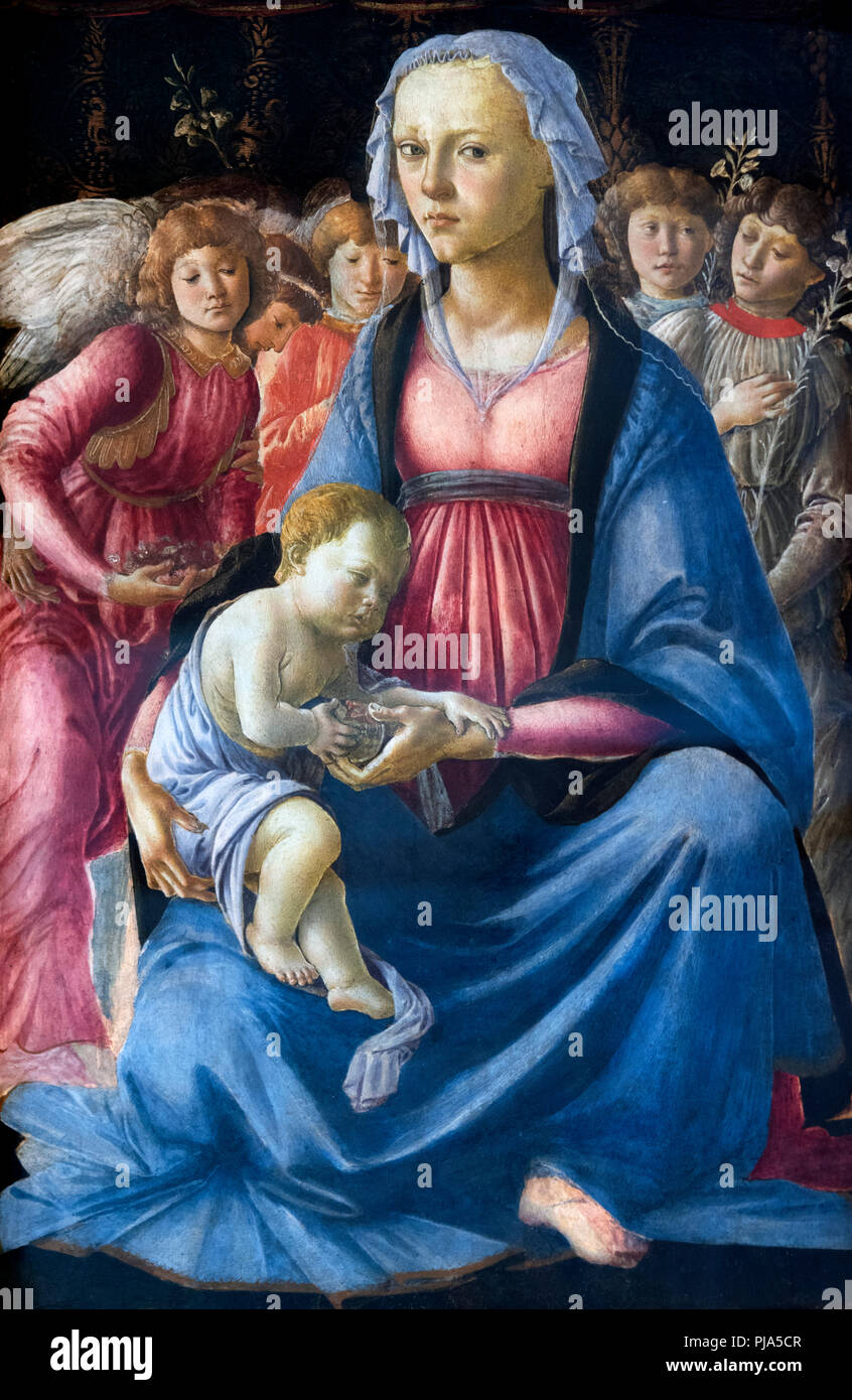 Vierge à l'enfant avec cinq anges par Sandro Botticelli (Alessandro di Mariano di Vanni Filipepi, c.1445-1510), tempera sur bois, c.1470 Banque D'Images