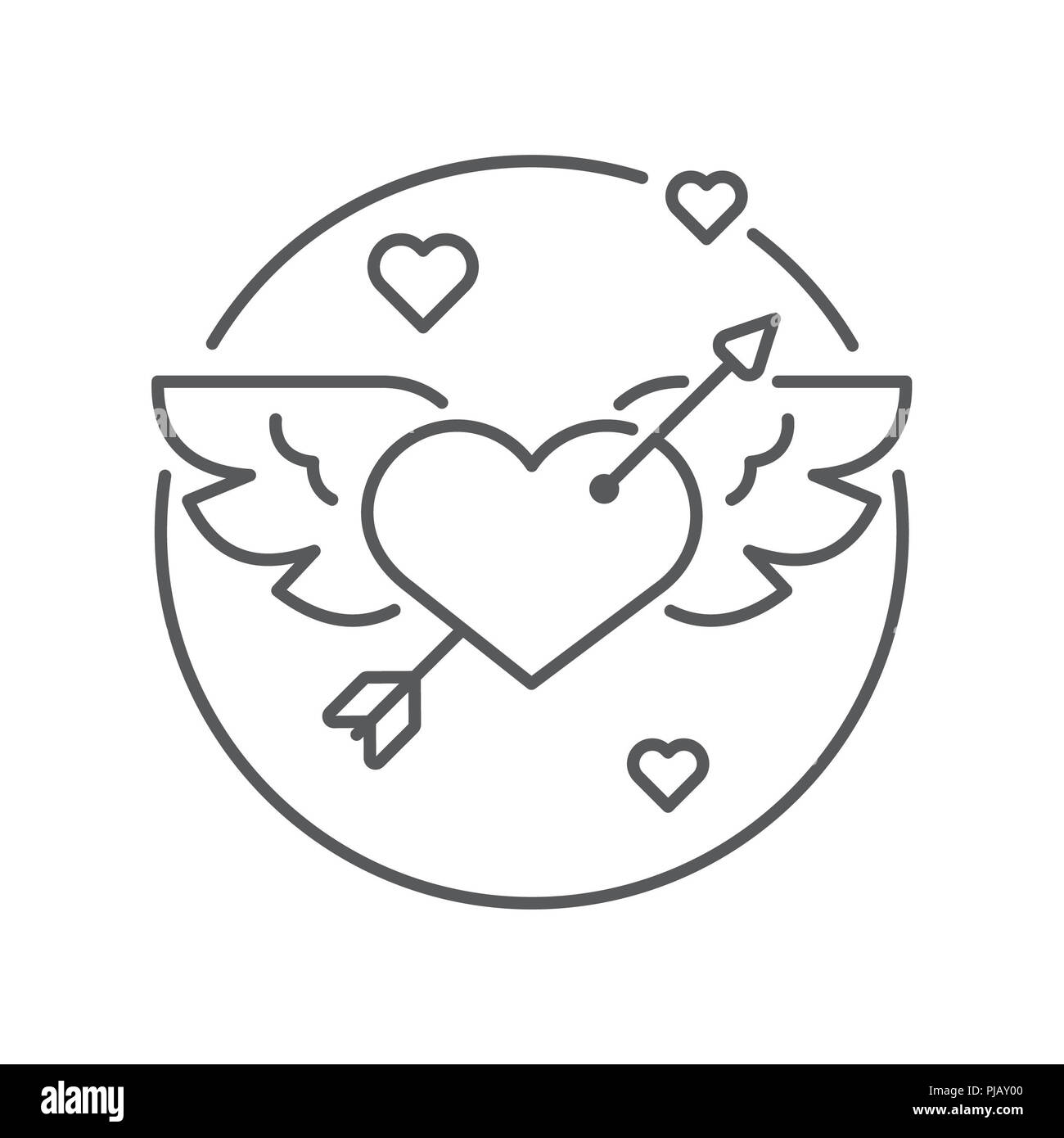 Coeur avec des ailes et de la flèche à travers elle Banque D'Images