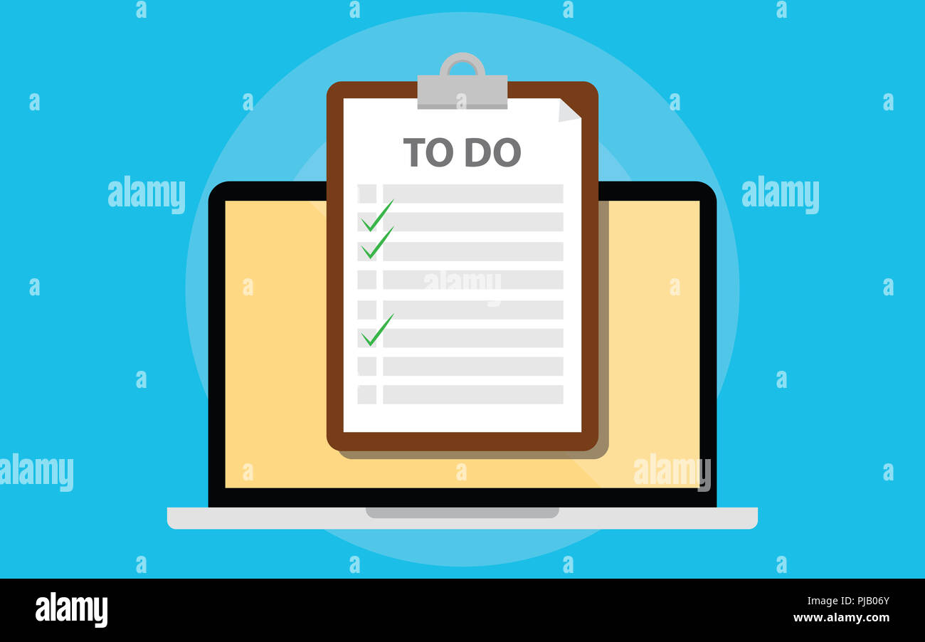 Todo list en ligne avec presse-papiers et l'ordinateur portable et la liste de vérification à l'écran vector illustration Banque D'Images Todo list en ligne avec presse-papiers et l'ordinateur portable et la liste de vérification à l'écran vector illustration Banque D'Images