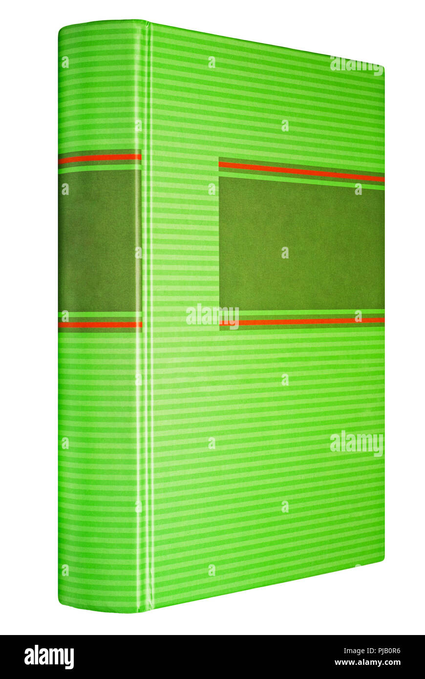 Livre à rayures vert isolé sur blanc, dark frame pour le titre sur le dos et l'avant Banque D'Images