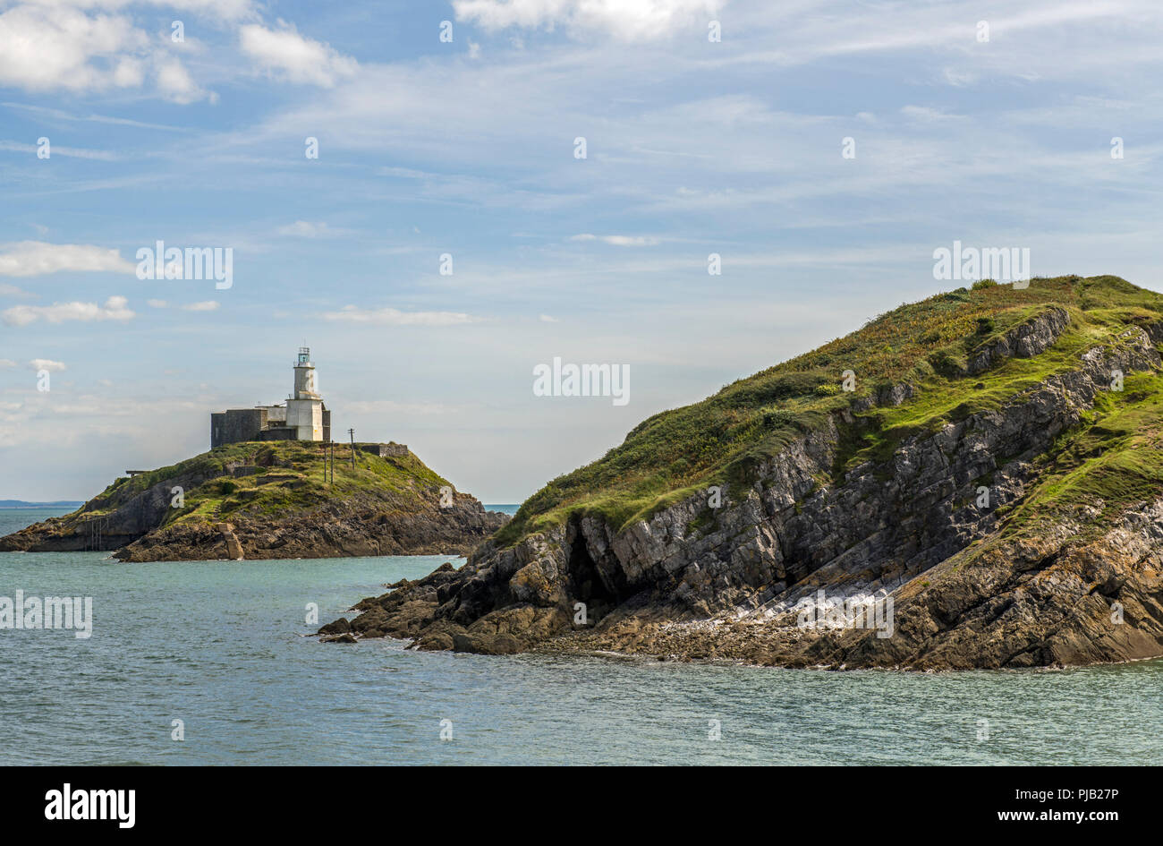 Phare de Mumbles Swansea Bay au sud du Pays de Galles. Banque D'Images