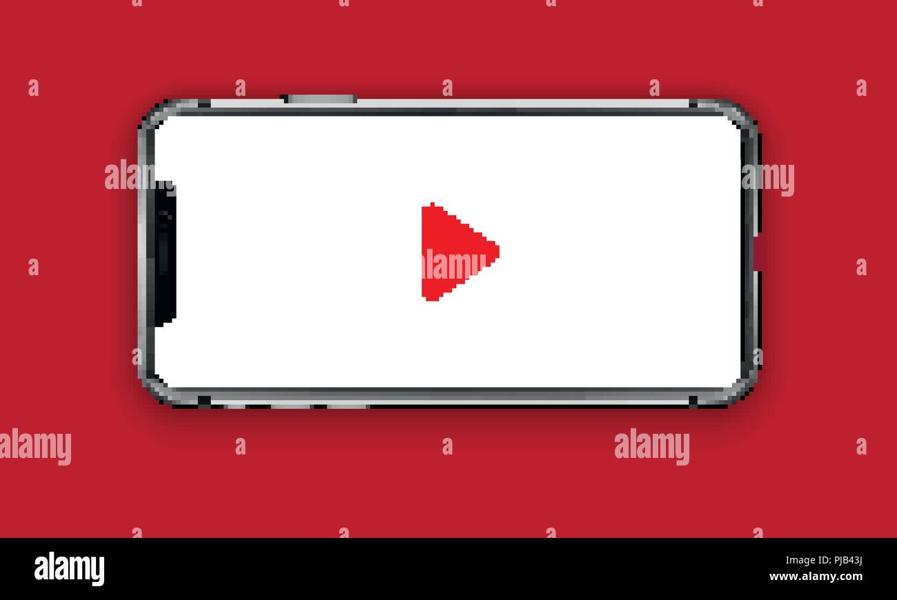 New York, USA - 22 août 2018 : Nouveau réaliste noir rouge téléphone. Regardant la vidéo. Maquette en plein écran sans cadre mock-up smartphone isolé sur fond blanc. Vue avant, orientation horizontale. EPS10 Illustration de Vecteur