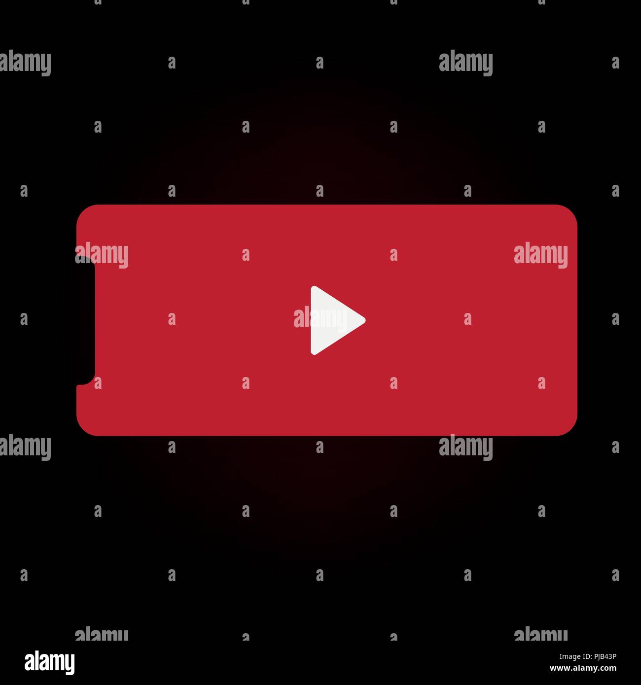 New York, USA - 22 août 2018 : Nouveau réaliste noir rouge téléphone. Regardant la vidéo. Maquette en plein écran sans cadre mock-up smartphone isolé sur fond blanc. Vue avant, orientation horizontale. EPS10 Illustration de Vecteur