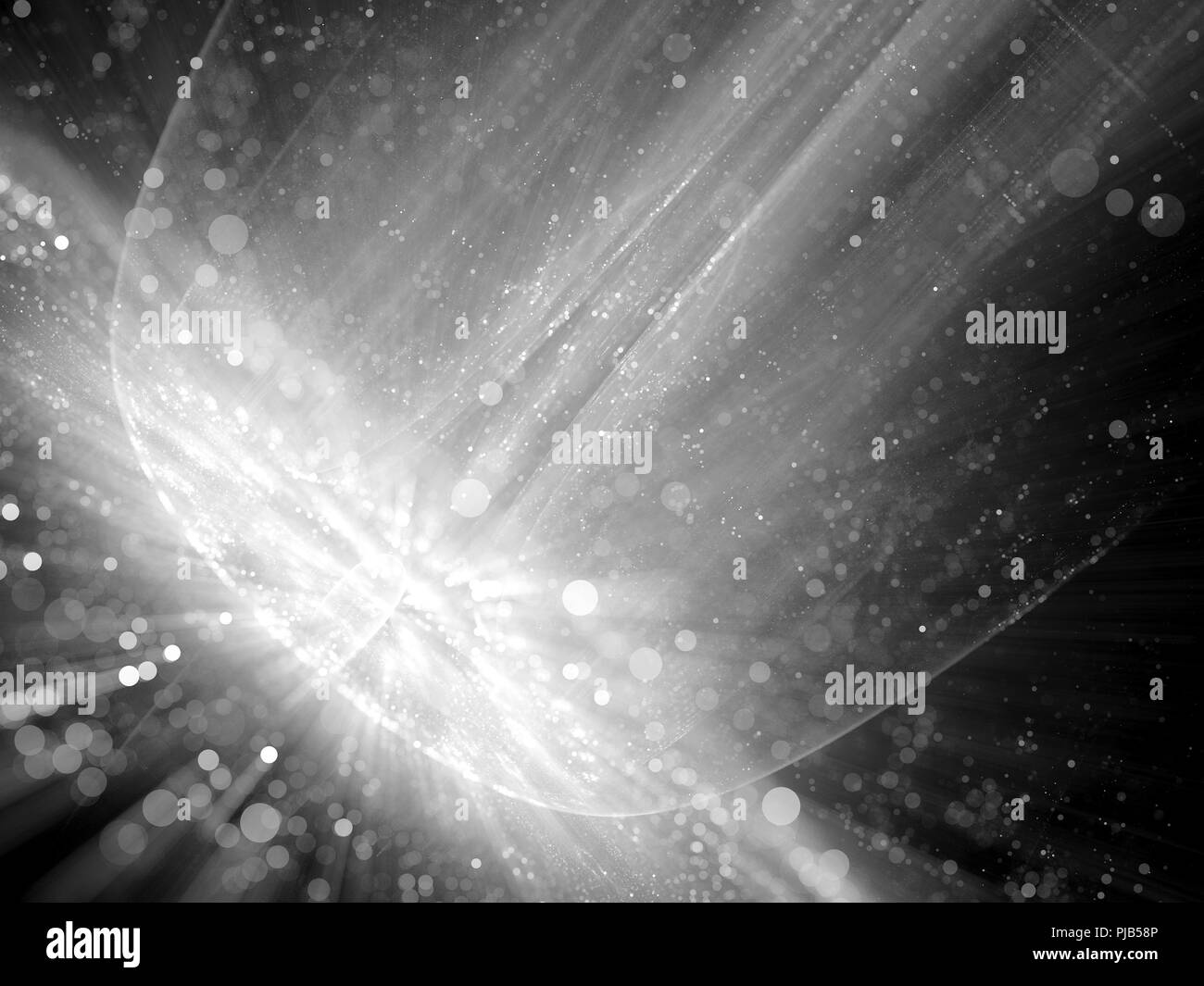 Grand impact lumineux dans l'espace, générée par ordinateur résumé fond, noir et blanc, 3D Rendering Banque D'Images