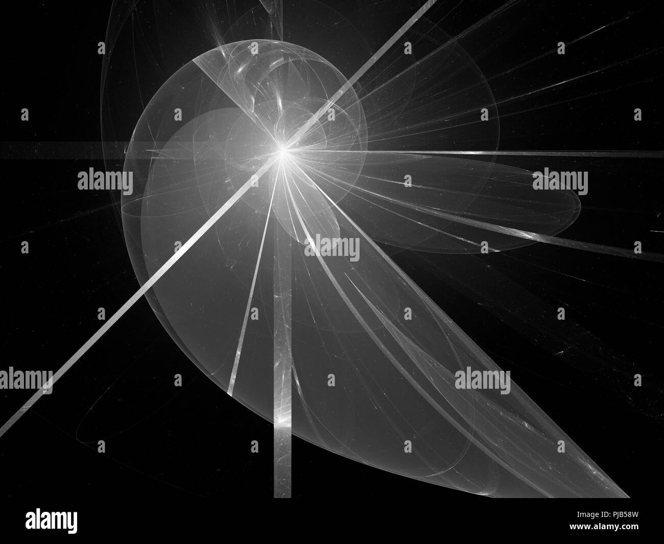 La spirale de Fibonacci fractal rougeoyant, générée par ordinateur résumé fond, noir et blanc, 3D Rendering Banque D'Images