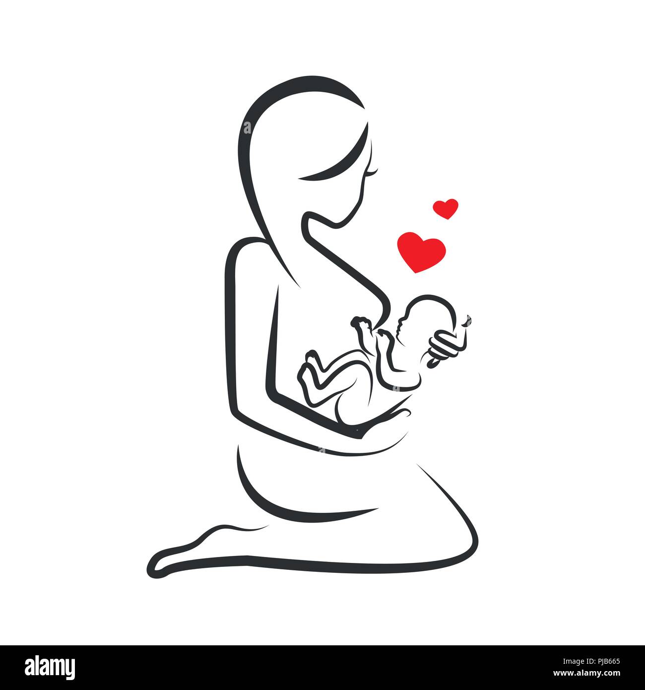 Lineaire De Dessin Belle Femme Avec Bebe Dans Son Bras Vector Illustration Image Vectorielle Stock Alamy