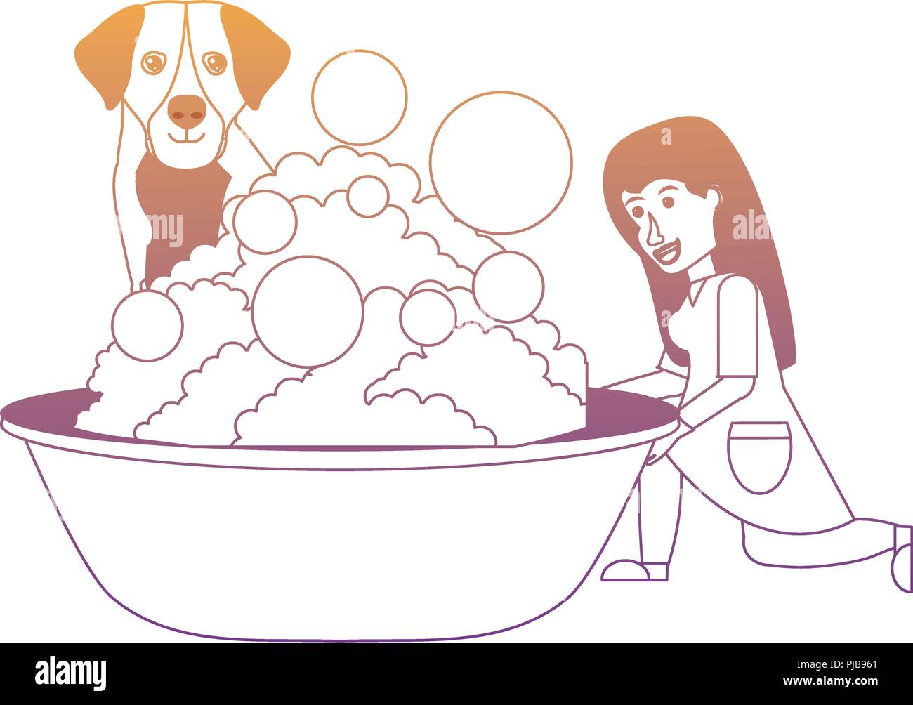 Caricature de baignade vétérinaires un grand chien sur fond blanc, vector illustration Illustration de Vecteur