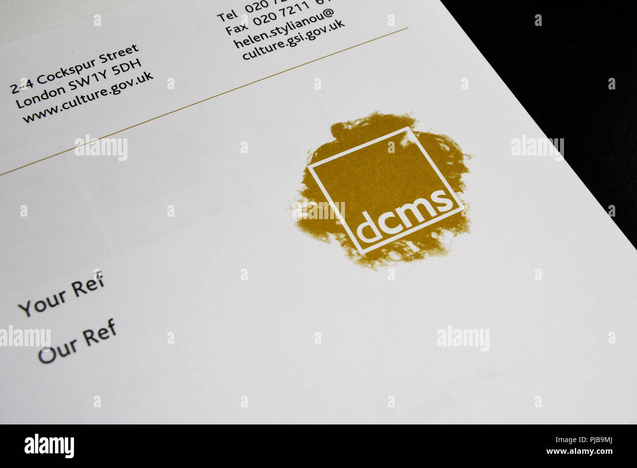 Département de la Culture, des médias et des Sports, documents des musées relatifs aux trouvailles de trésors. Logo DCMS. En-tête de lettre Banque D'Images
