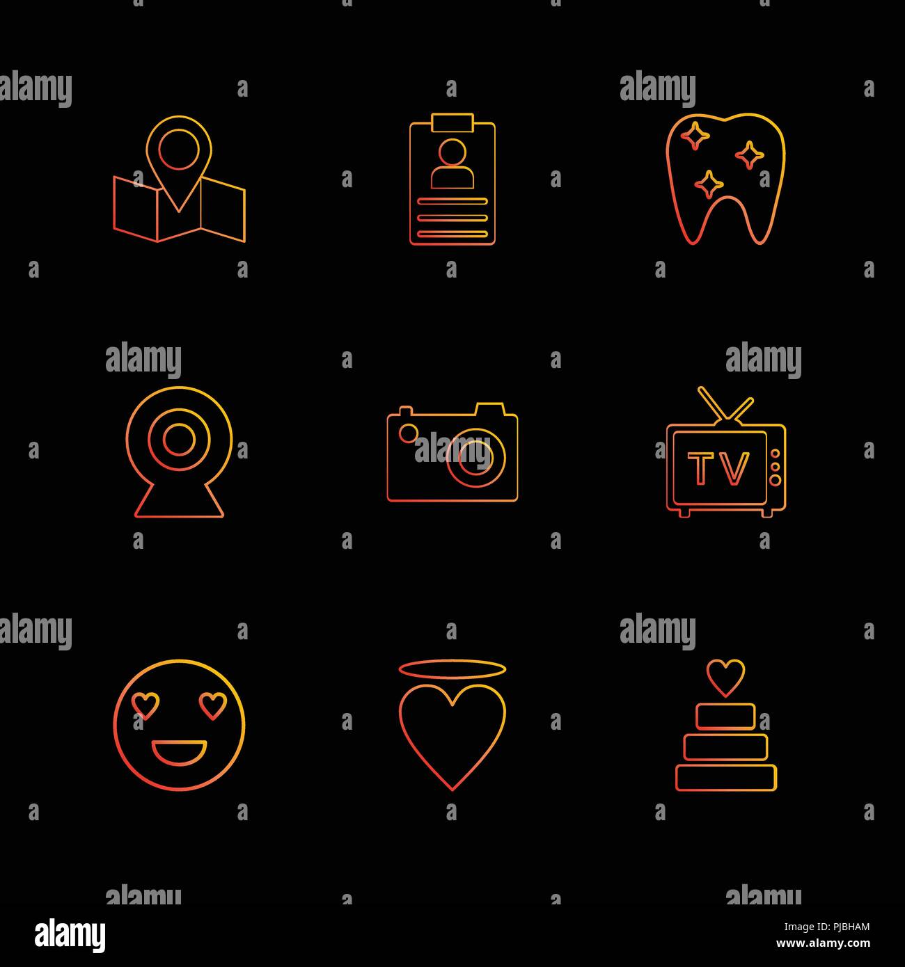 La Carte Navigation Dents Appareil Photo Plat Cœur Icone Gateau Emoji Scenario Design Television Collection Style Creatif Icones Image Vectorielle Stock Alamy