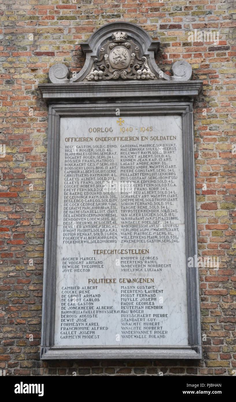 Liste des soldats tombés pendant la Seconde Guerre mondiale à Bruges, Belgique Banque D'Images