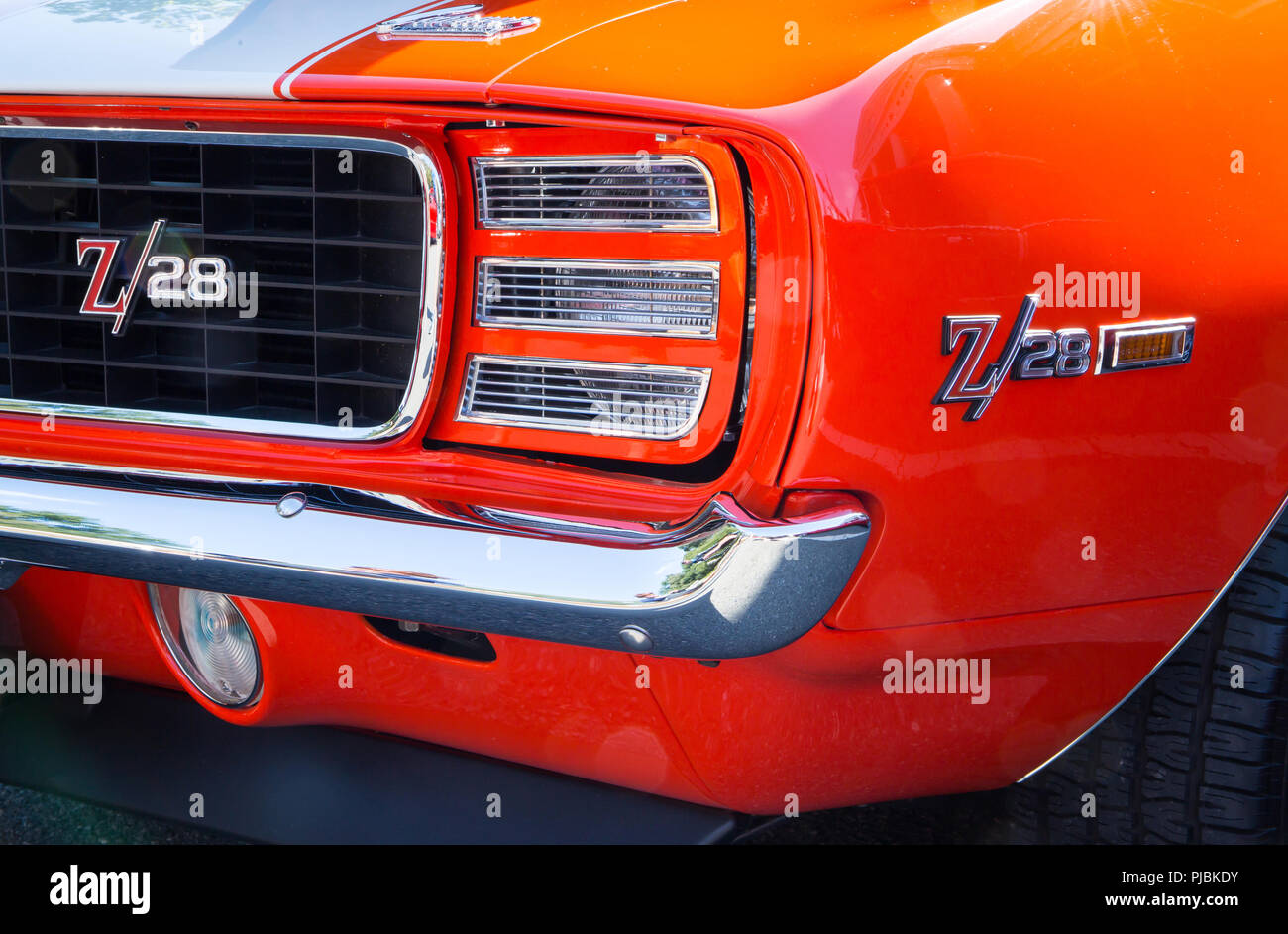 MATTHEWS, NC (USA) - 3 septembre 2018 : UN 1969 Chevy Camaro Z/28 sur l'affichage à la 28e réunion annuelle de Matthews & Auto Moto Show. Banque D'Images