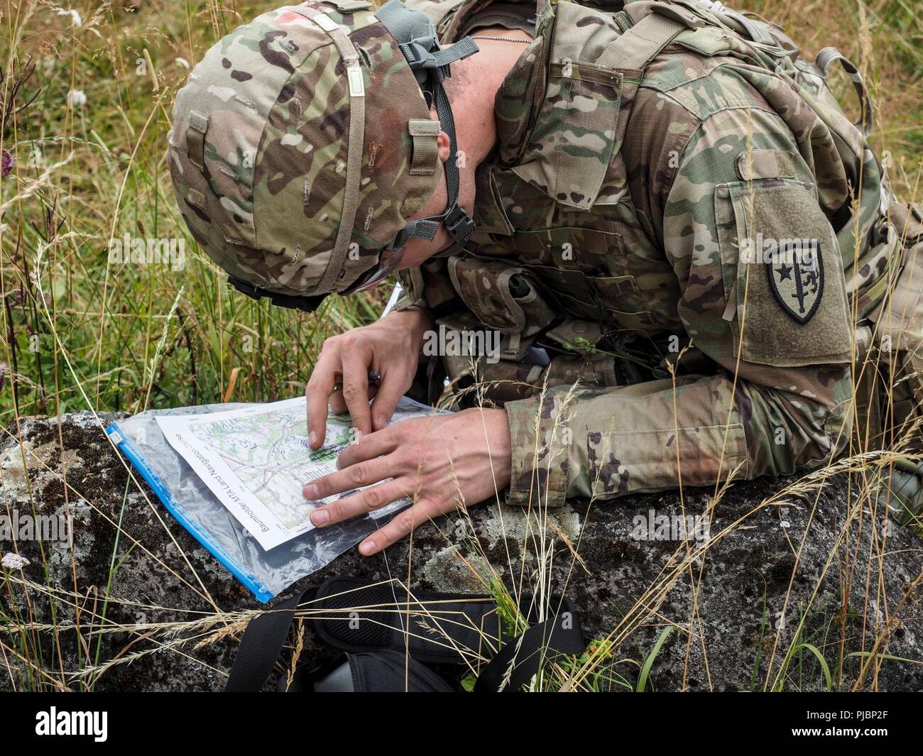 Des soldats américains affectés au soutien de théâtre 21e commandement sont en compétition dans la compétition meilleur guerrier à Baumholder, 2018 , 08 - 12 juillet, 2018. Le meilleur guerrier La concurrence est un événement d'une semaine, les participants à pousser leurs limites physiques et mentales. L'objectif de la compétition meilleur guerrier est de promouvoir le moral, d'améliorer la cohésion entre les unités et de renforcer l'importance de l'excellence individuelle au sein de l'armée de métier Banque D'Images