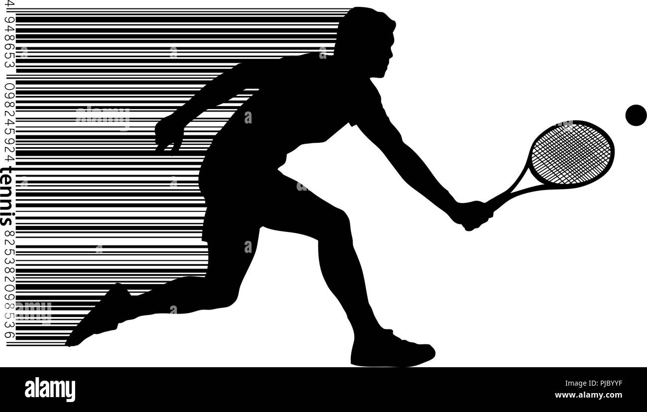 Silhouette d'un joueur de tennis. Le texte et le fond sur un calque séparé, la couleur peut être changée en un clic. Illustration de Vecteur