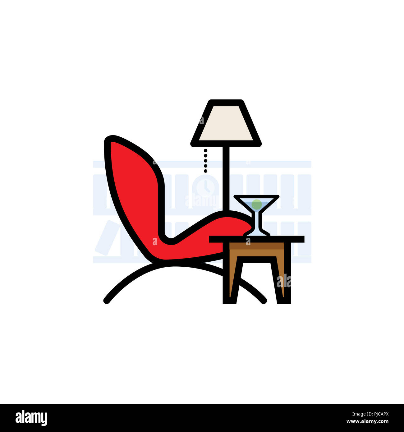 Chaise, table et lampe Banque D'Images