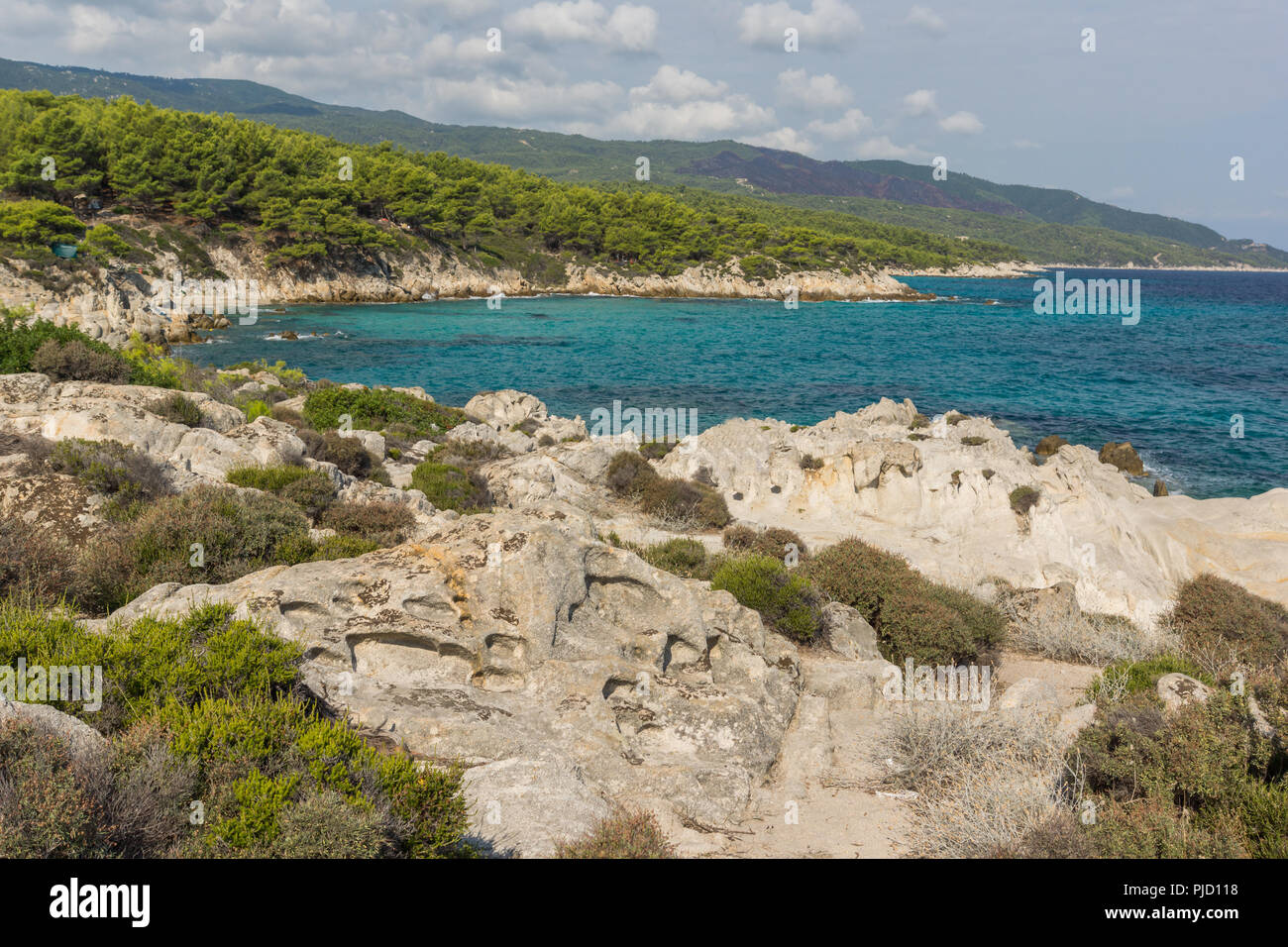 Seascape de Orange Beach à Kavourotripes péninsule Sithonia, Halkidiki, Macédoine Centrale, Grèce Banque D'Images