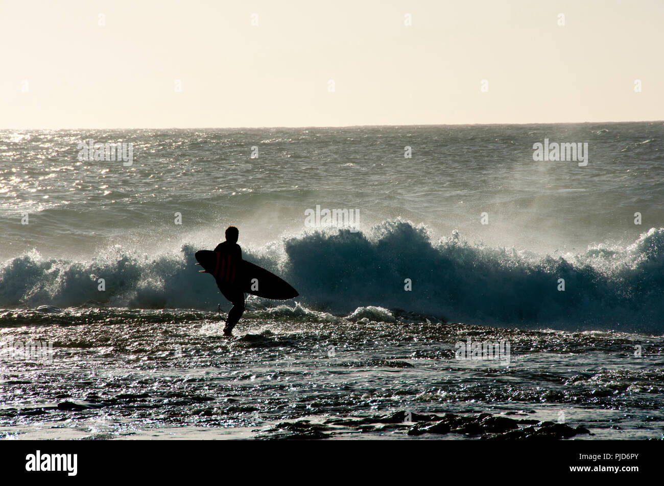 Silhouette surfeur dans Ocean Banque D'Images