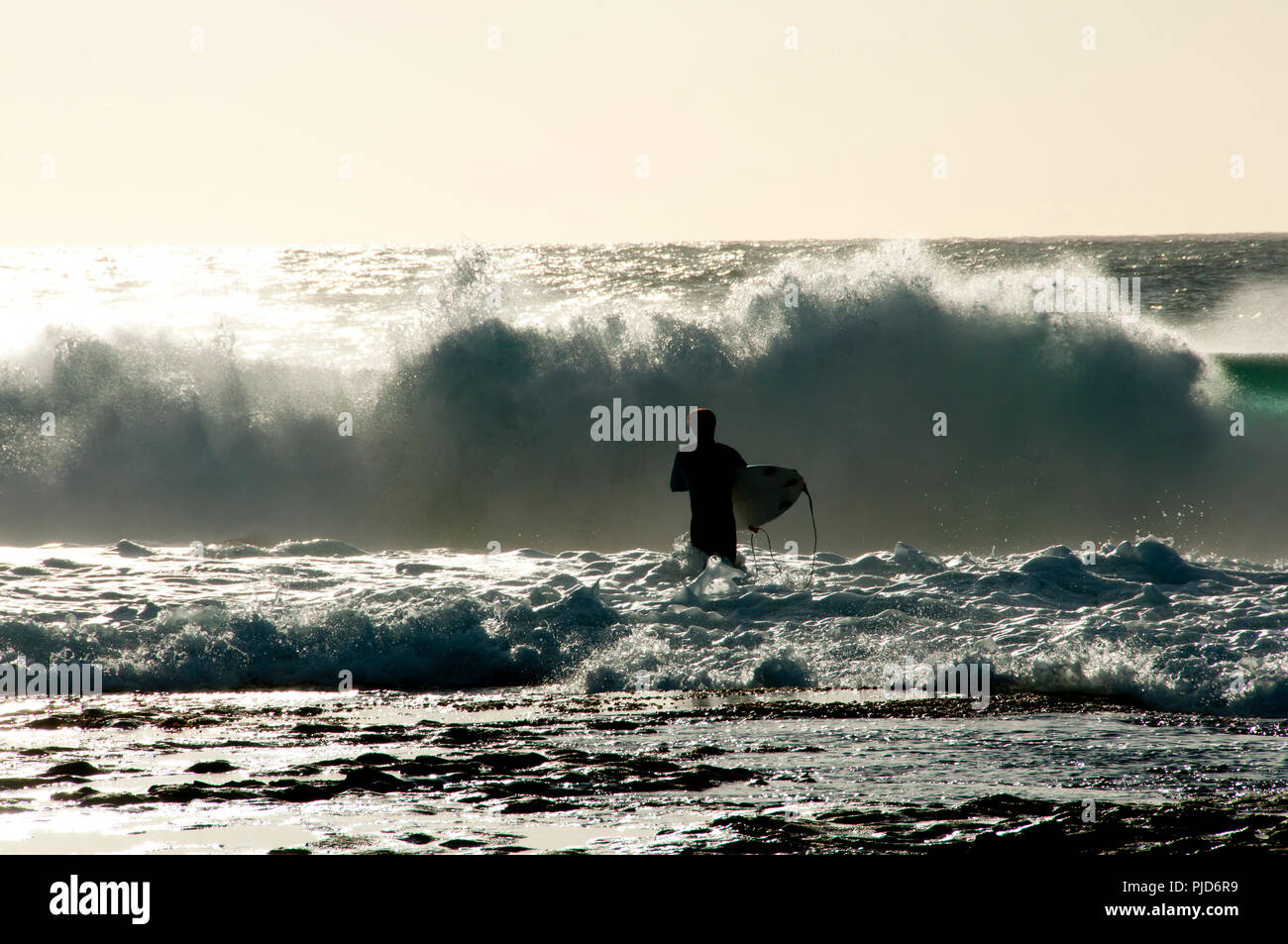Silhouette surfeur dans Ocean Banque D'Images