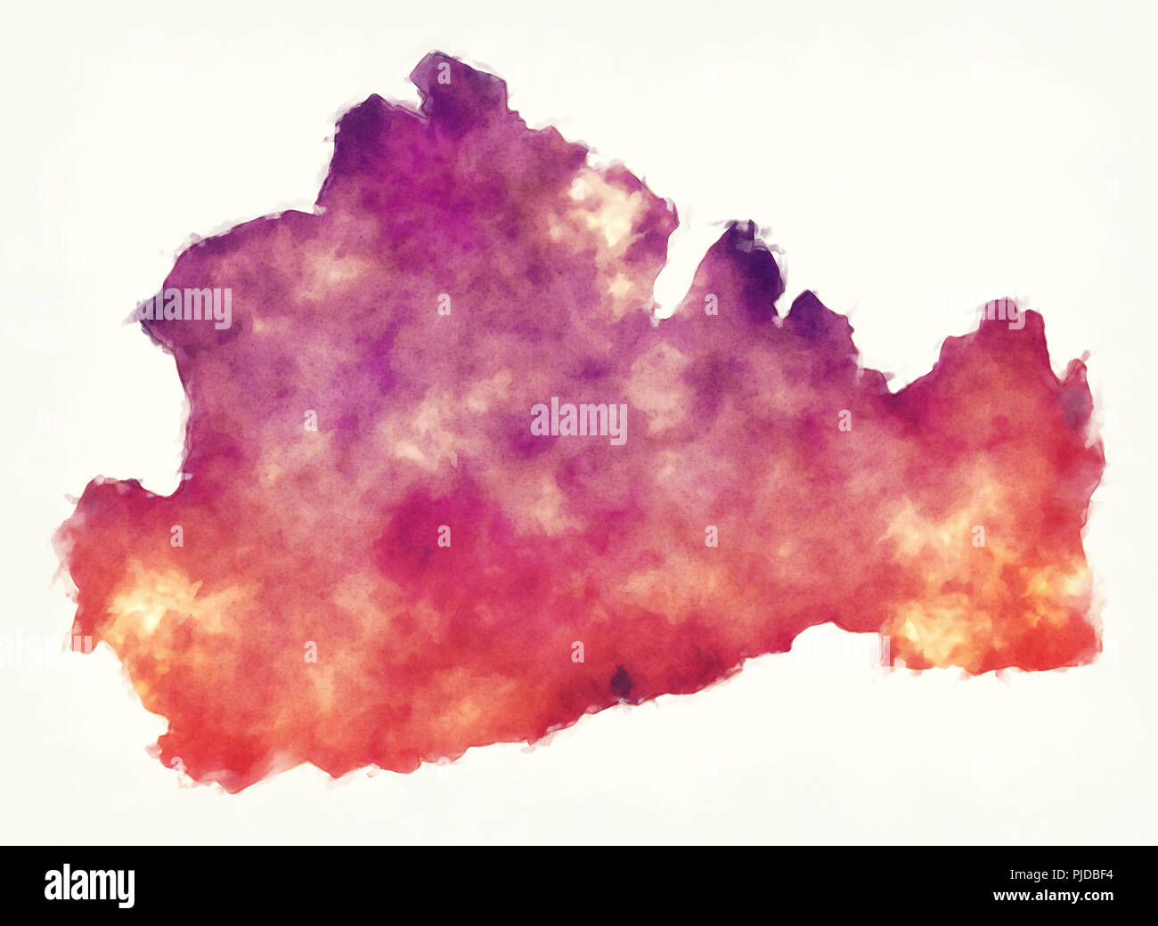 Carte du comté de Surrey England UK aquarelle devant un fond blanc Banque D'Images