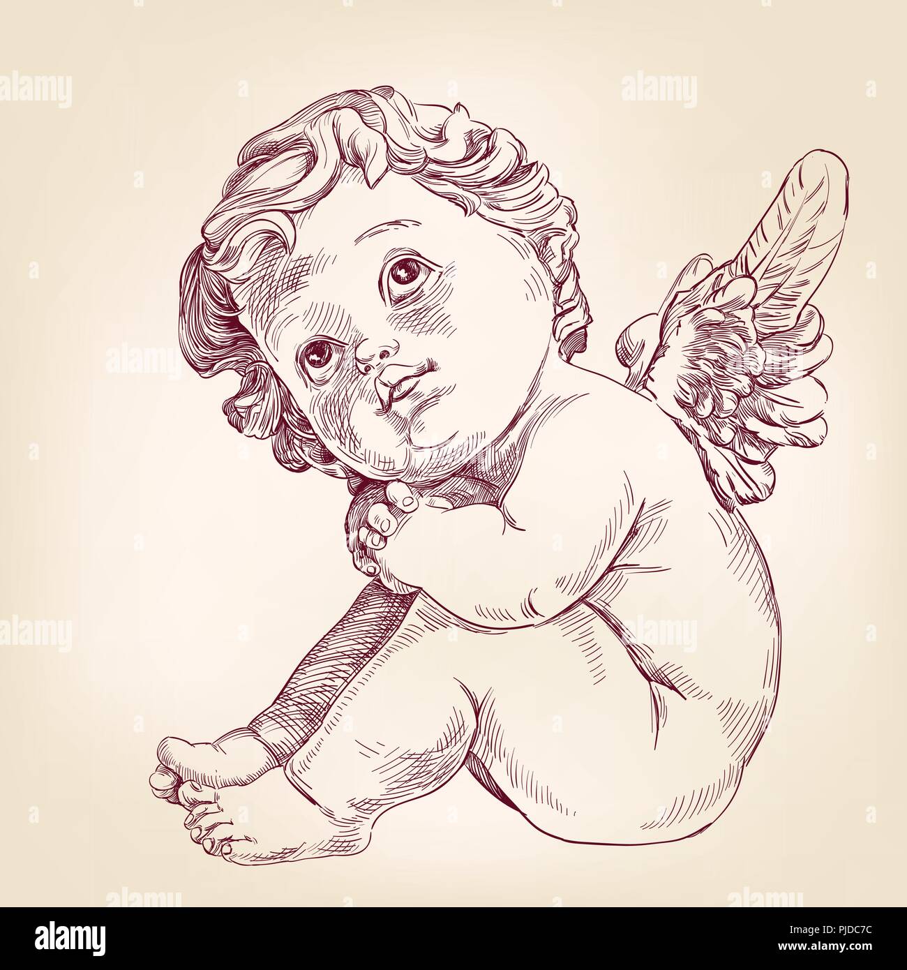 Ange ou petit bébé cupidon l hand drawn vector illustration croquis réalistes Illustration de Vecteur