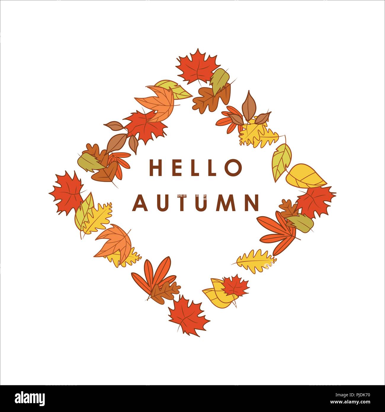 Bonjour l'automne les feuilles sèches en forme de diamant Accueil Illustration Graphisme Template Frame Illustration de Vecteur