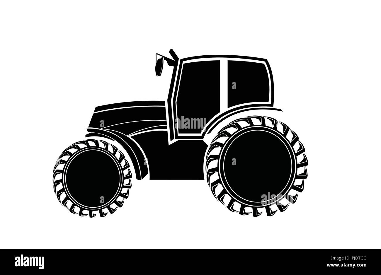 Le noir et blanc silhouette du tracteur. Illustration de Vecteur