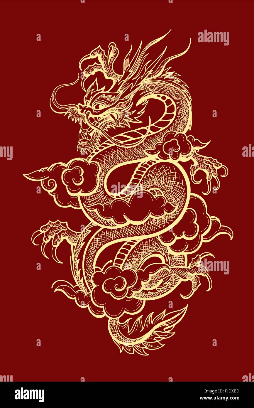 Illustration de Golden Dragon chinois traditionnels. Vector illustration. Illustration de Vecteur