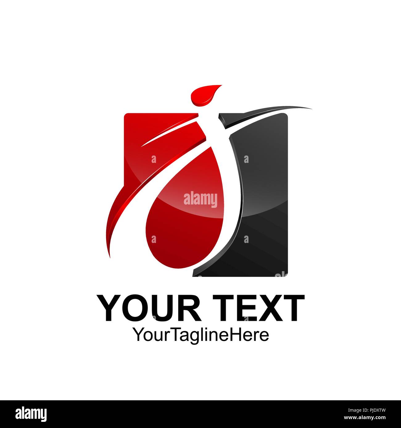 Première lettre J de couleur noir modèle logo logo Swoosh sur la place rouge pour les entreprises et l'identité de l'entreprise Illustration de Vecteur