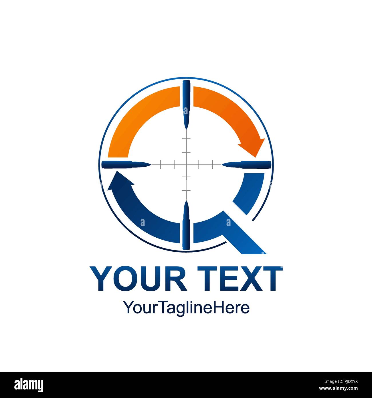 Lettre initiale Q modèle logo de couleur orange flèche bleue forme torsadée pour l'entreprise et l'identité de l'entreprise Illustration de Vecteur