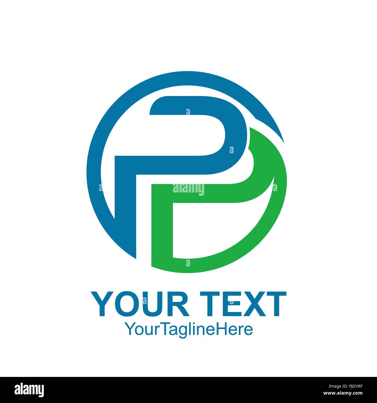 Lettre initiale P ou PP de couleur vert bleu modèle logo design pour l'entreprise et cercle de l'identité de l'entreprise Illustration de Vecteur