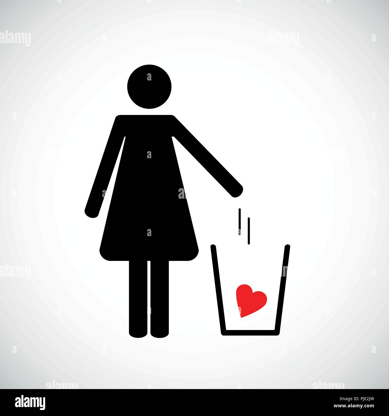Femme coeur jette dans la corbeille l'icône pictogramme Vector EPS10 illsutration Illustration de Vecteur