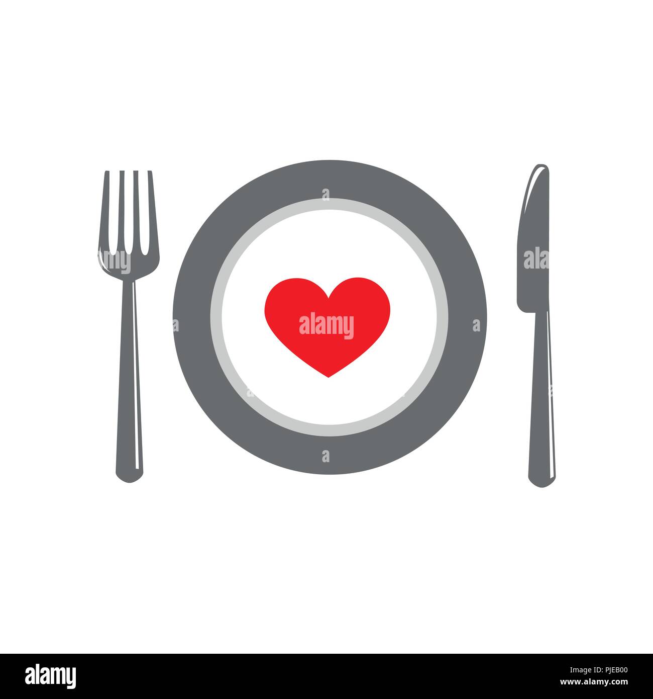 Assiette Et Couverts Avec Coeur Rouge Pour La Saint Valentin Vector Illustration Eps10 Image Vectorielle Stock Alamy