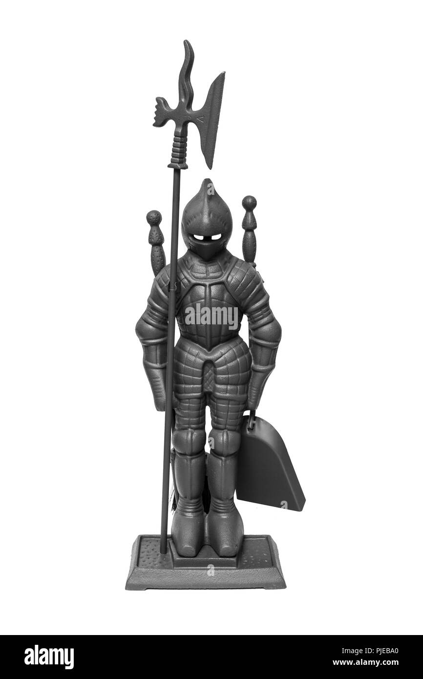 Set pour la cheminée. Figure décorative Knight. Isolé sur fond blanc Banque D'Images