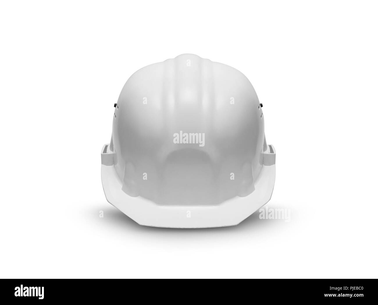 Casque de sécurité en plastique blanc isolé sur fond blanc Banque D'Images