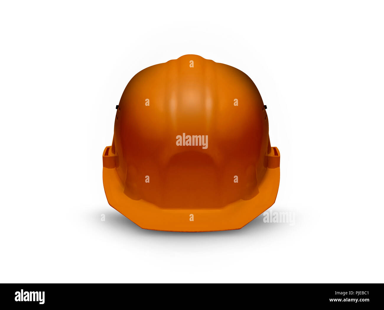 Casque de sécurité en plastique orange isolé sur fond blanc Banque D'Images