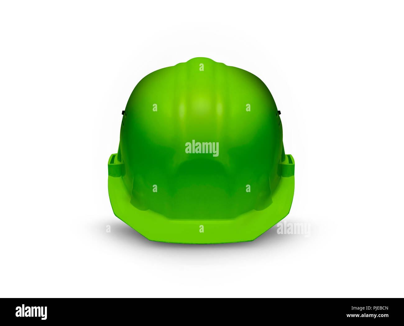 Casque de sécurité en plastique vert. Isolé sur fond blanc Banque D'Images