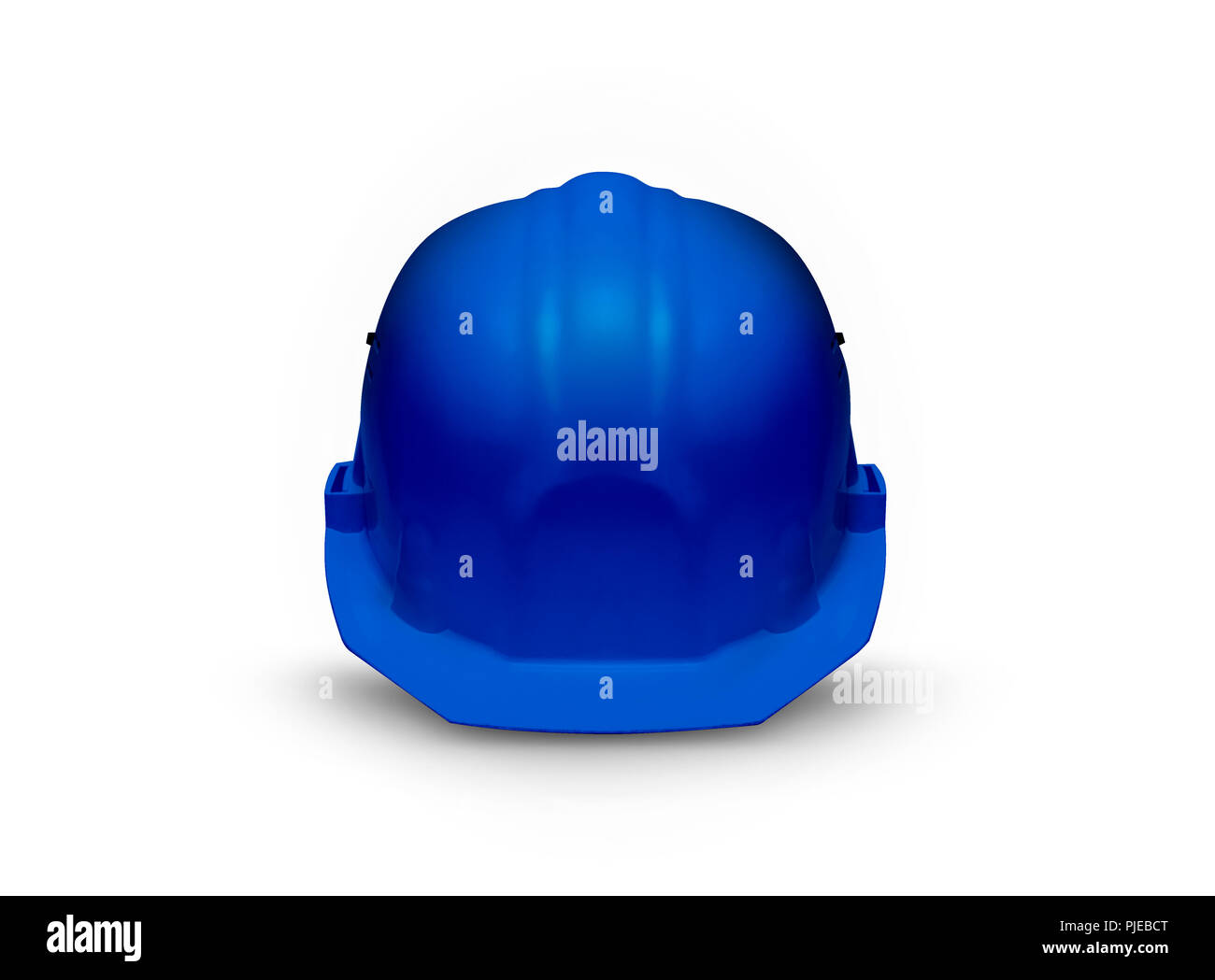 Casque de sécurité en plastique bleu isolé sur fond blanc Banque D'Images