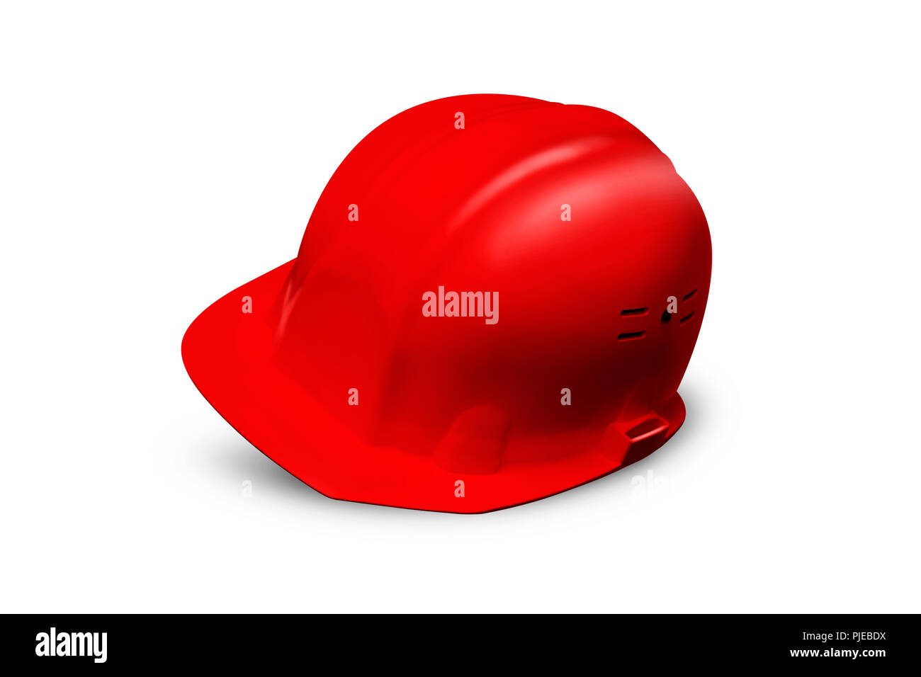 Casque de sécurité en plastique rouge isolé sur fond blanc Banque D'Images