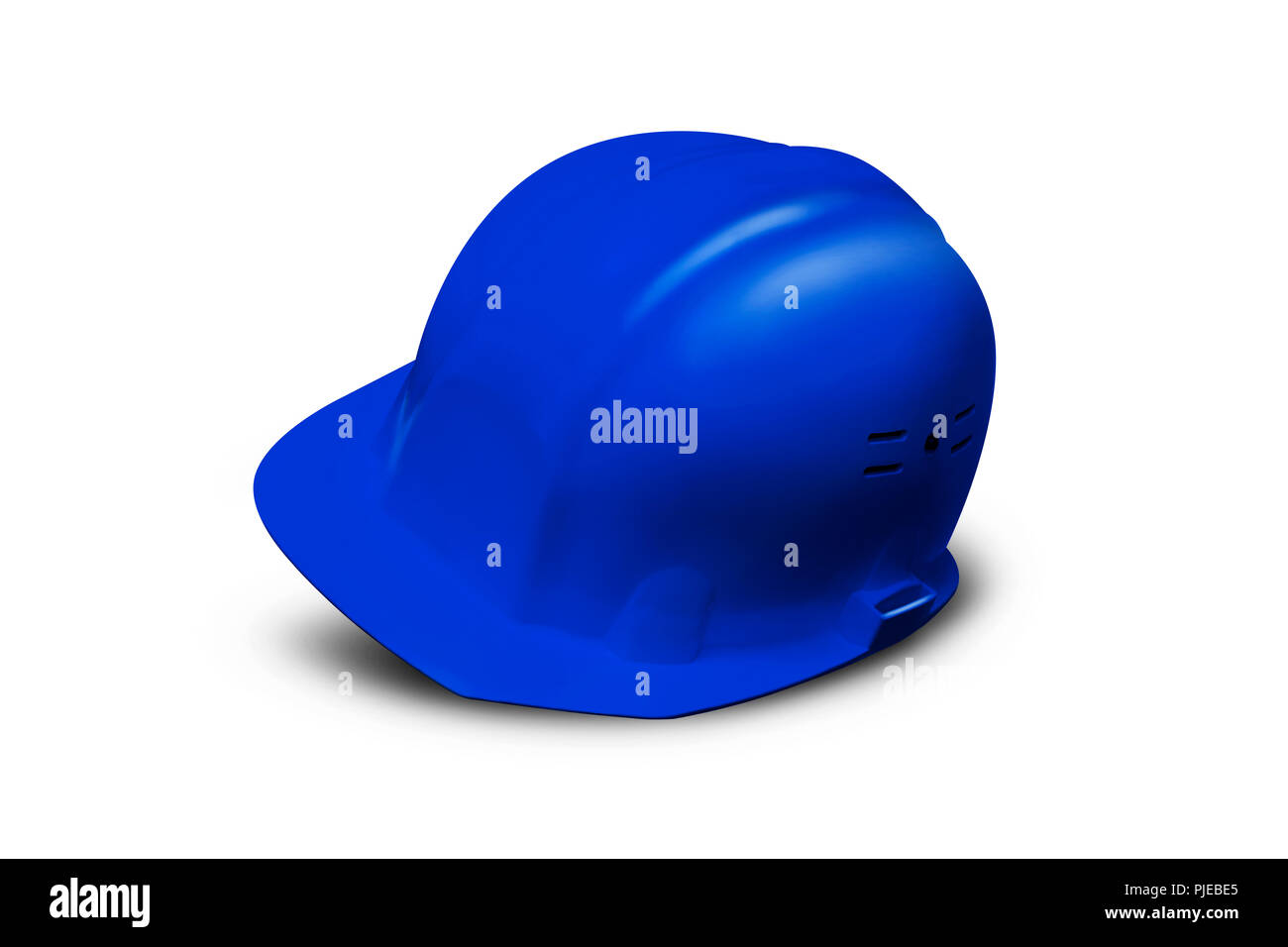 Casque de sécurité en plastique bleu isolé sur fond blanc Banque D'Images