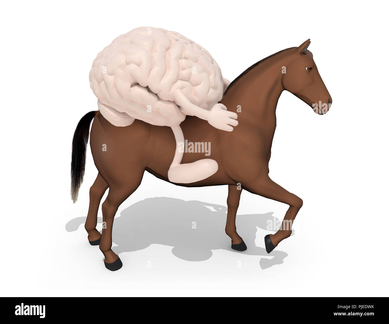 Cheval avec cerveau humain au-dessus de lui, 3d illustration Banque D'Images